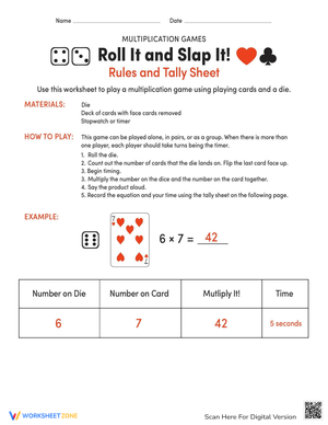 Roll It and Slap It Multiplication Game