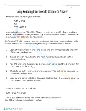 Estimate with Rounding Worksheet