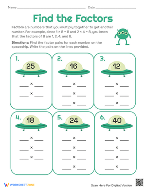 Find the Factors Worksheet
