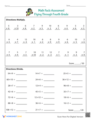 Math Facts Assessment for Fourth Grade