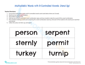 Exploring Multisyllabic Words with R-Controlled Vowels