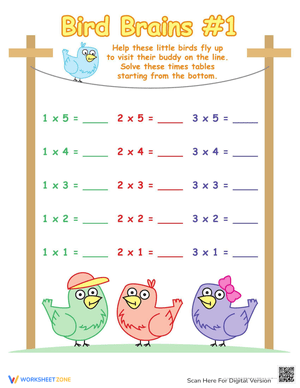 Times Table Practice Worksheet with Birds