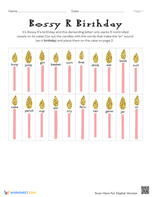 Bossy R Swirling Desserts Phonics Worksheet