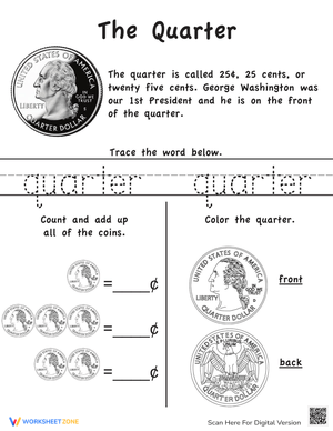 Learning Coins: Quarter Identification Worksheet