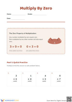Multiply by Zero Math Worksheet | Essential Grade 3 Aligned