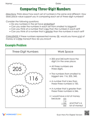Comparing Three Digit Numbers Easy