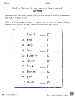 Spring Phonemic Awareness Syllables