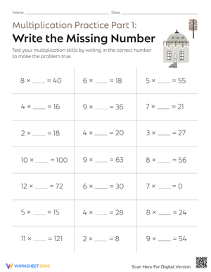 Multiplication Fill in the Blank Practice