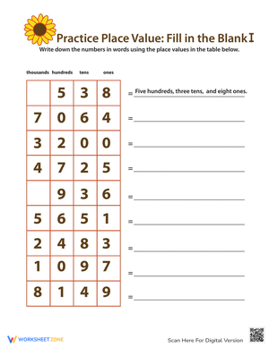 Place Value Practice Math