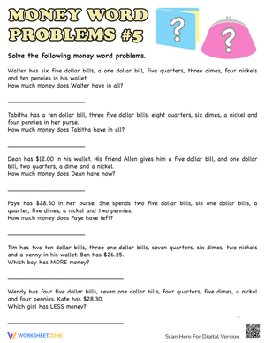 Solve Money Word Problems Practice