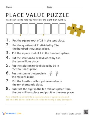 Place Value Puzzle: Understanding Number Values