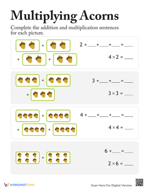 Acorns Multiplication: Second Grade Practice