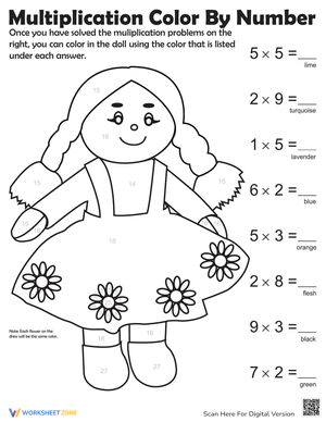 Multiplication: Color by Number Doll