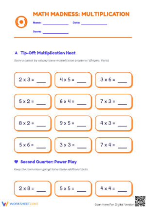Printable Multiplication Facts: Math Madness Worksheet