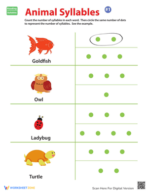 Animal Syllables: Counting Practice