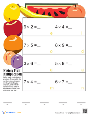 Mystery Fruit: Multiplication Challenge