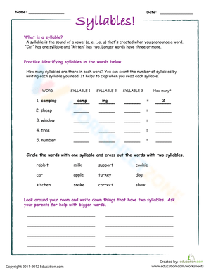 Practice Counting Syllables Worksheet