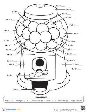 Multiplication Color by Number: Gumballs