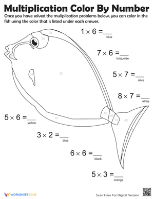 Fish Multiplication: Color by Number
