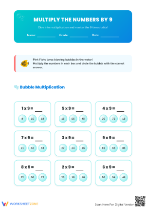 Multiply by 9 Worksheet | Printable Grade 3 Multiplication