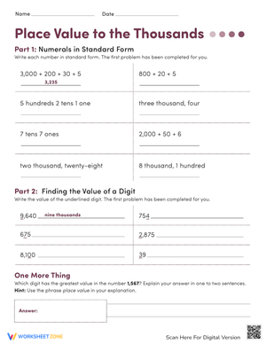 Place Value: Number Values Practice