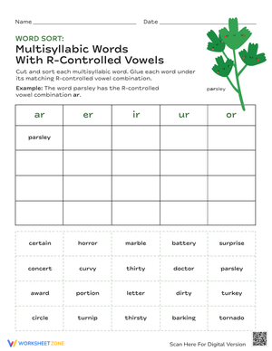 Multisyllabic Words with R-Controlled Vowels