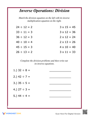 Division and Multiplication Inverse Operations