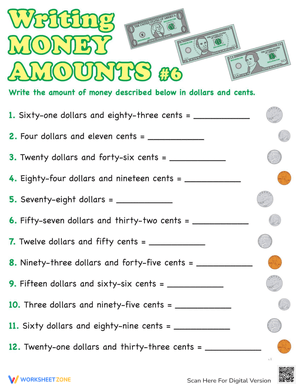 Practice Writing Money Amounts Worksheet