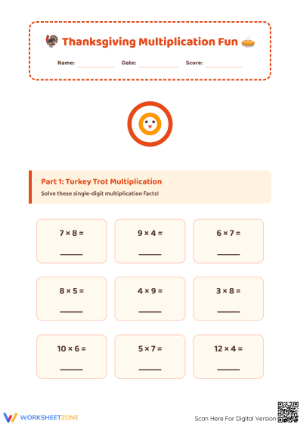 Thanksgiving Multiplication Worksheet | Printable Grade 4 Math