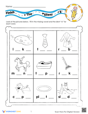 Finish the Silent E Word Worksheet