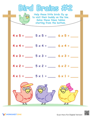 Times Table Practice Worksheet with Birds Theme