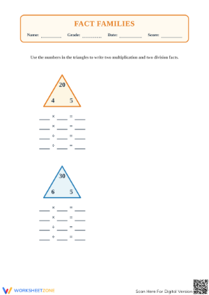 Printable Fact Families Worksheet | Grade 3 Math