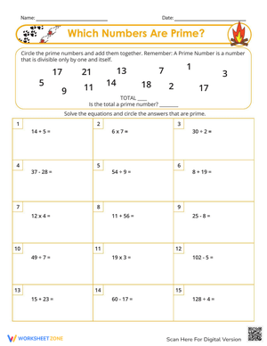 Identifying Prime Numbers Worksheet