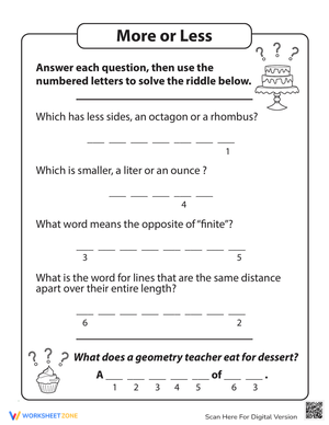 More or Less Comparison Activity