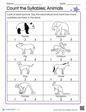 Count the Syllables in Animal Names