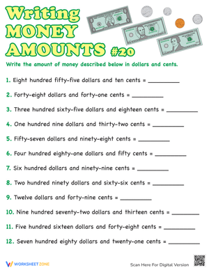 Writing Practice: Money Amounts Skills