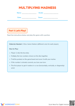 Grade 3 Multiplying Madness — Printable No-Prep Worksheet