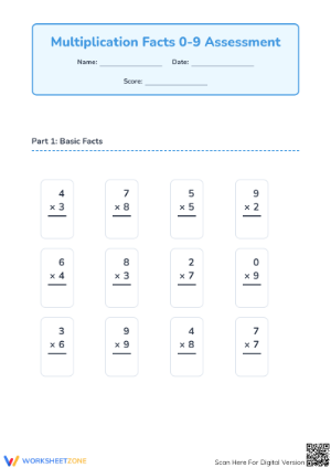 Aligned Grade 3 Multiplication Assessment: 3.OA.C.7 Worksheet