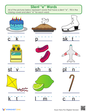 Silent E Word Play Worksheet