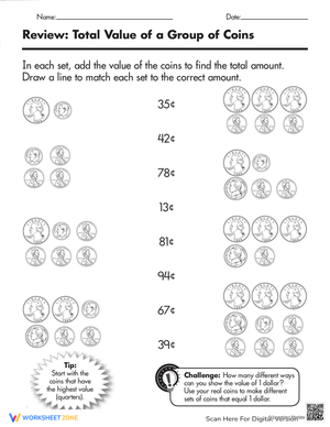 Coin Challenge Total Worksheet