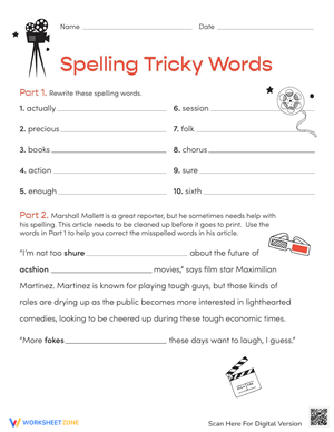 3rd Grade Spelling Tricky Words Worksheet