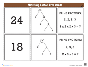 Matching Factor Tree Cards Worksheet