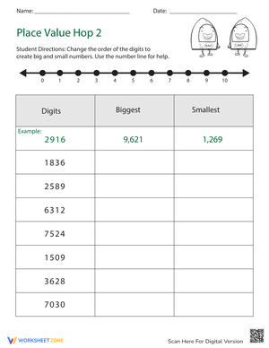 Place Value Hop Worksheet