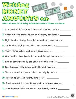 Practice in Money Amounts Writing