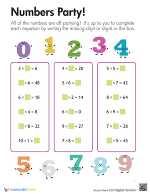Multiplication Numbers Party Worksheet
