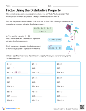 Factor Using the Distributive Property Worksheet