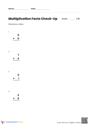 Printable 3.OA.C.7 Worksheet: Multiplication Facts Check-Up