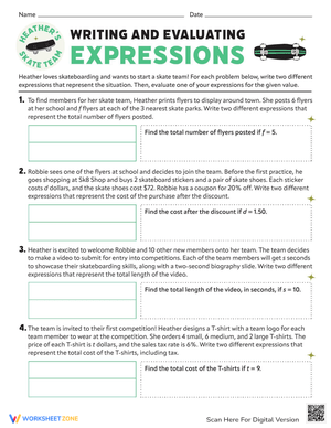 Write & Evaluate Expressions Worksheet