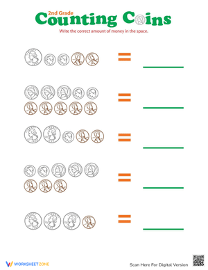 2nd Grade Counting Coins Worksheet
