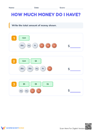Essential Counting Money Worksheet | Grade 2 Math